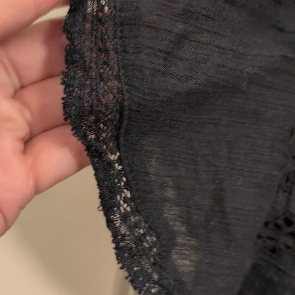 Anthropologie {LAST CHANCE!} 100% Cotton Black Ruffled Cap Sleeve Blouse - Picture 5 of 8